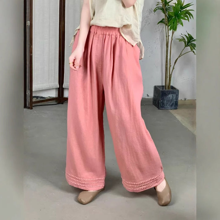 Femme Højskåret Løs Linned Culottes med Dekorativt Bånd Stilla