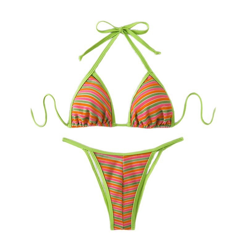 Dame triangelbikini med farverige striber og justerbare stropper Skovae