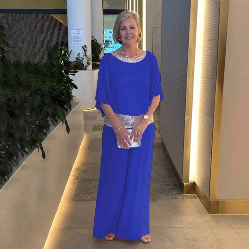 Dame Elegant kombi-outfit med flydende skær og glitrende accenter Stilla