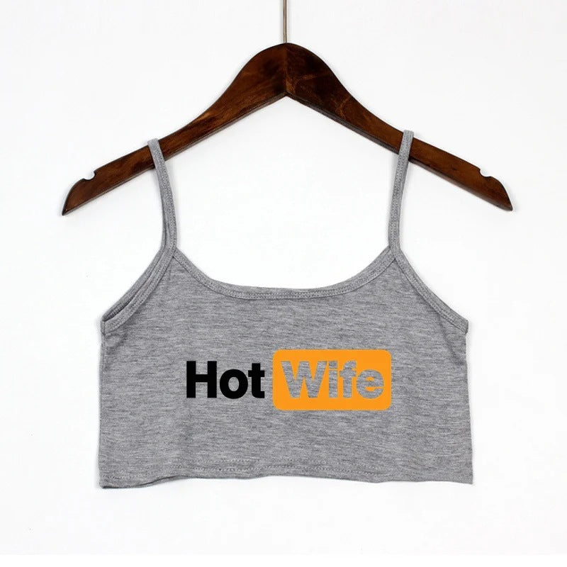 Dame Crop-top med moderne skrifttyper og justerbare stropper Skovae