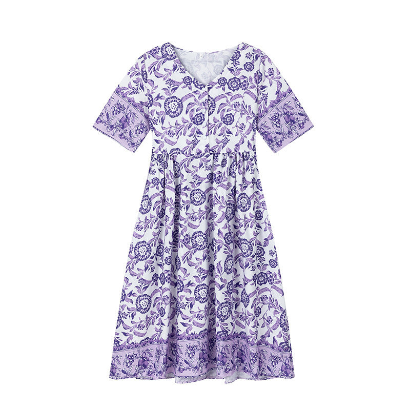 Dame Floral Print A-linie Sommerkjole Stilla