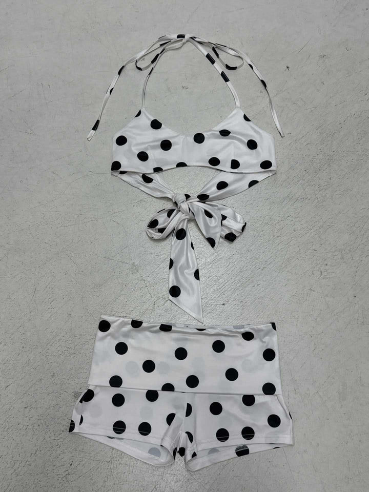 Damen Badeanzug Set mit trendy Punkten und bindbarem Oberteil Skovae