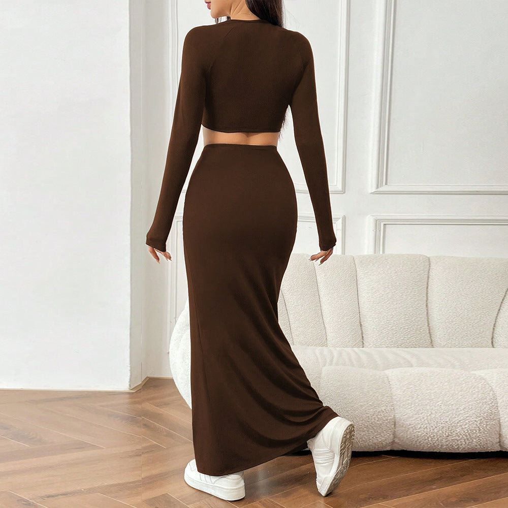 Kvinders Crop Top og Maxi Skirt Sæt med Volanger Stilla