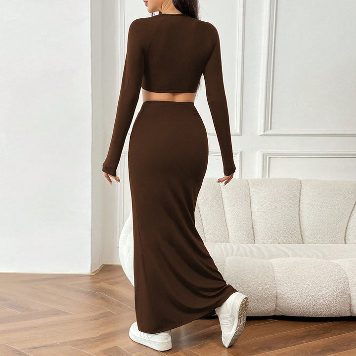 Kvinders Crop Top og Maxi Nederdel Sæt med Flæser Stilla