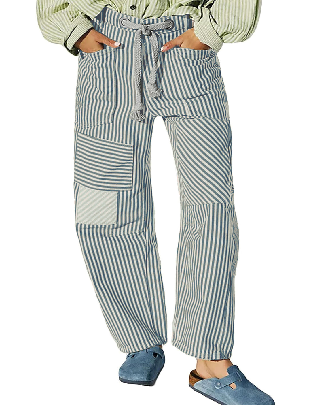 Dame Casual Stribebukser med funktionelle lommer og justerbar talje Stilla