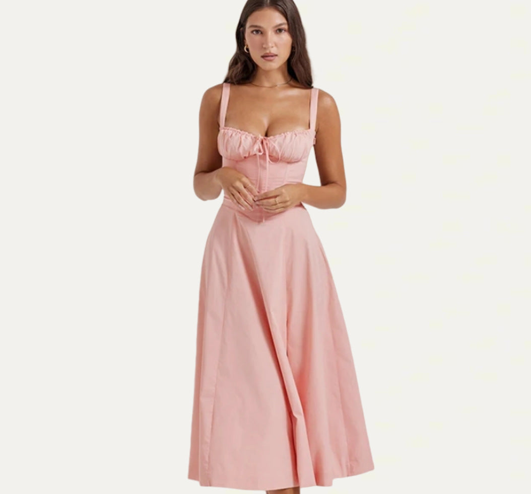 Dame maxikjole med raffineret bustier-overdel og elegant ben-slids Stilla