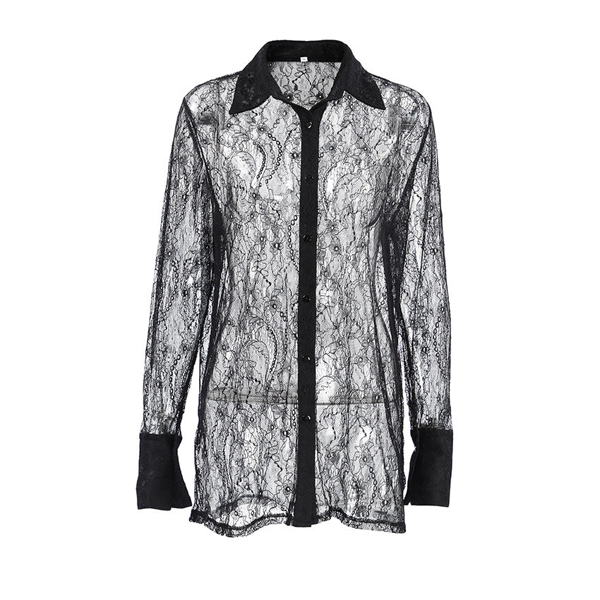 Dame Gennemsigtig Spidsbluse i afslappet Oversized-snit Stilla