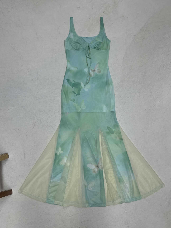 Dame maxikjole med transparente lag og blomsterligt mønster Skovae