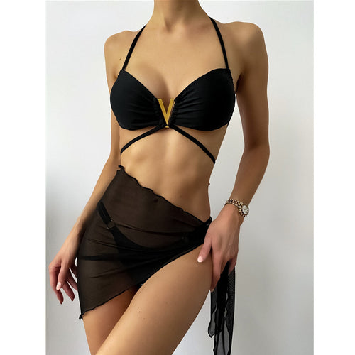 Dame Elegant Cut-Out Bikini med transparent Wrap Skirt Stilla