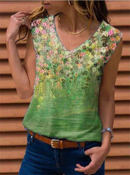 Dame V-hals bluse med blomstret design Stilla