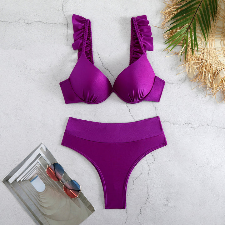 Dame bikini sæt med elegante flæsedetaljer og høj talje Stilla