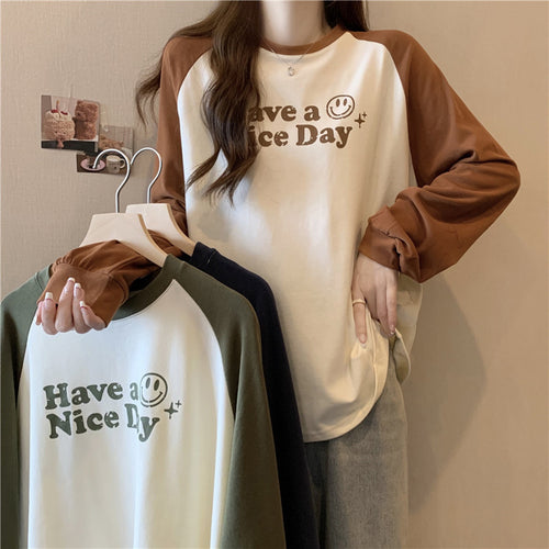 Dame Casual Graphic Raglan Ærmer Top Stilla
