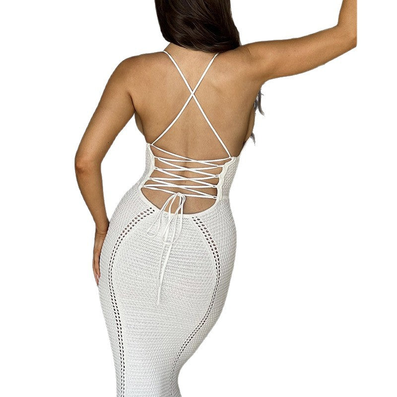 Dame Hæklet Maxikjole med forførelsesfuld Cut-Out Design Stilla