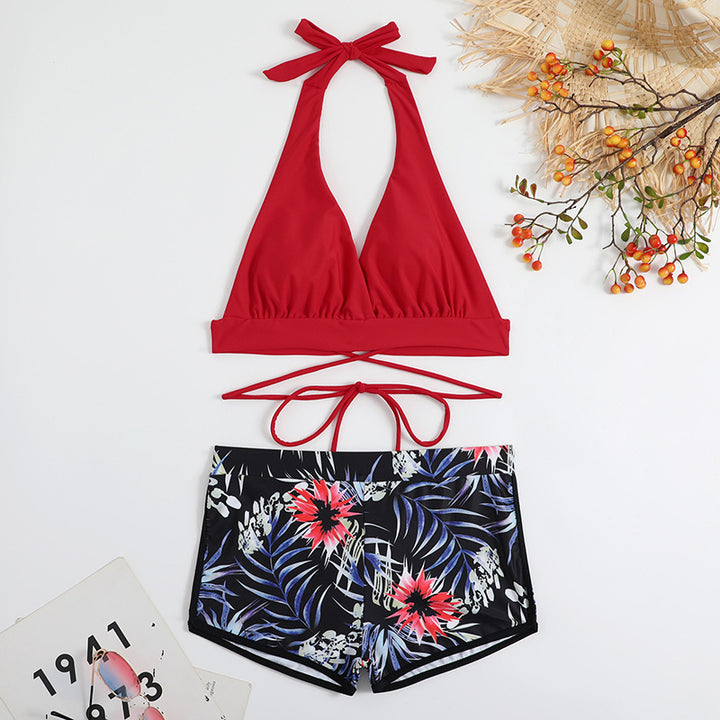 Dame Sporty Bikini-sæt med bindebånd top og mønstrede shorts Stilla