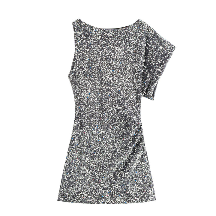 Femme Pailletter En-skulder Minikjole Stilla