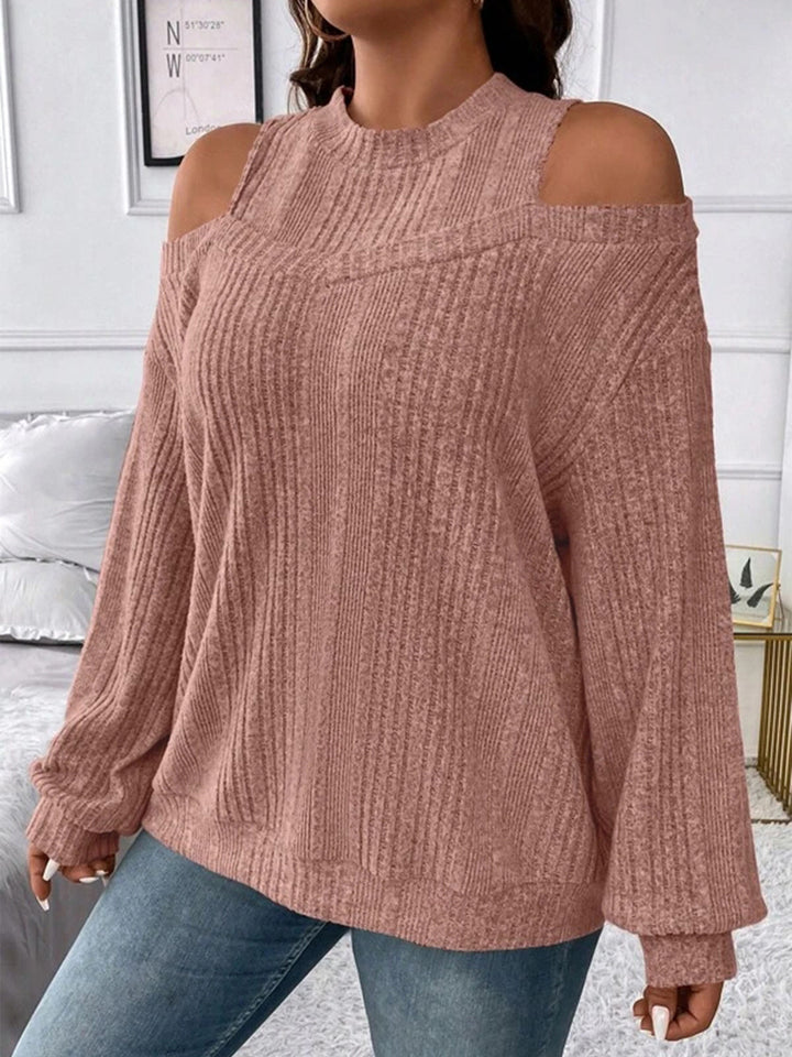 Dame Mode Strikpullover med skuldersnit og ribstruktur Stilla