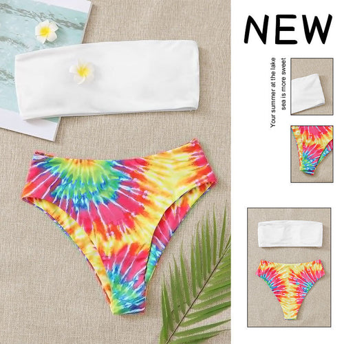 Dame Bandeau-bikini med farverigt batikdesign Skovae