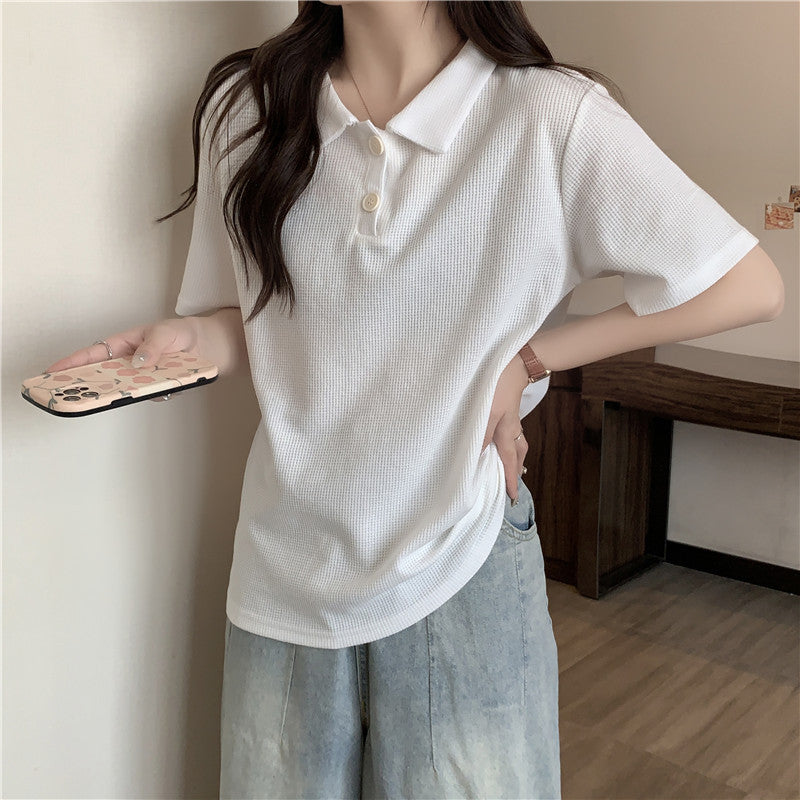 Femme Classic Vaffel Strik Polo-Shirt Stilla