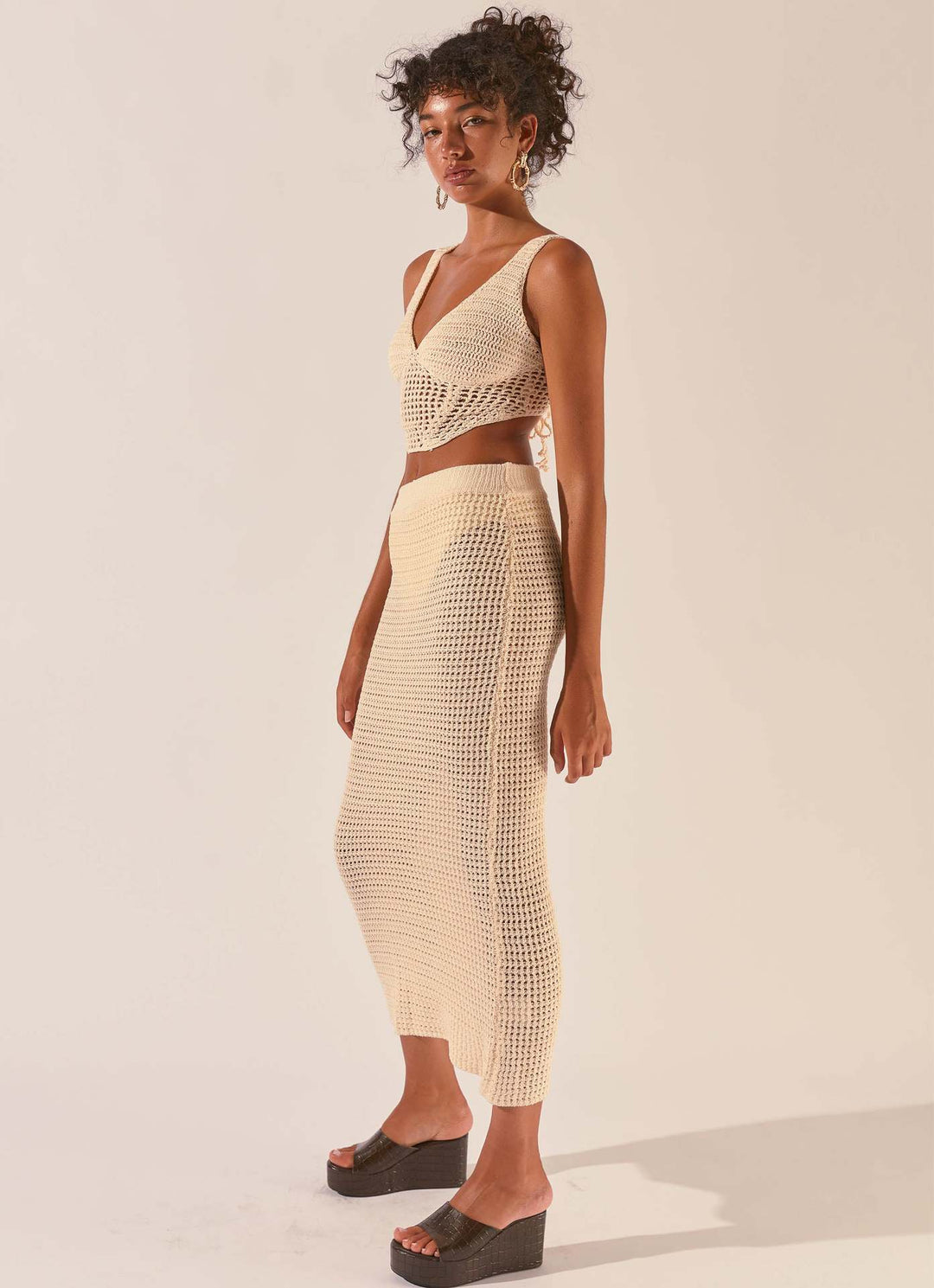 Dame hæklede Crop-Top og Maxikjole sæt Skovae