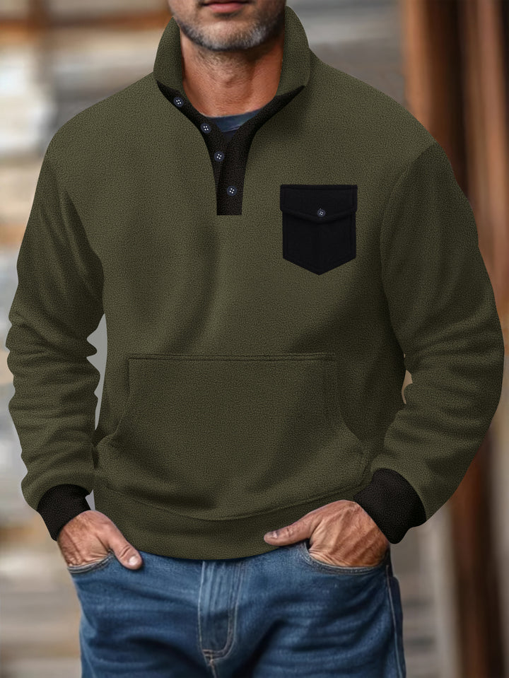 Herrer sweatshirt med moderne ståkrave og påsyet lomme Stilla