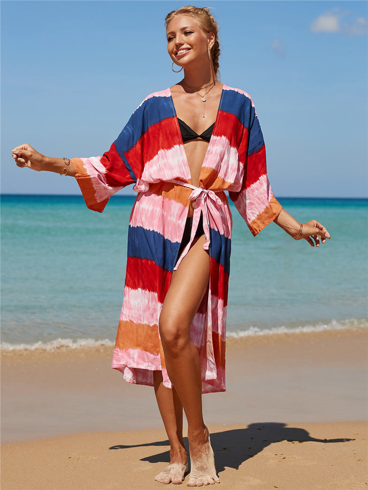 Dame Strandkimono med moderne stribedesign Stilla