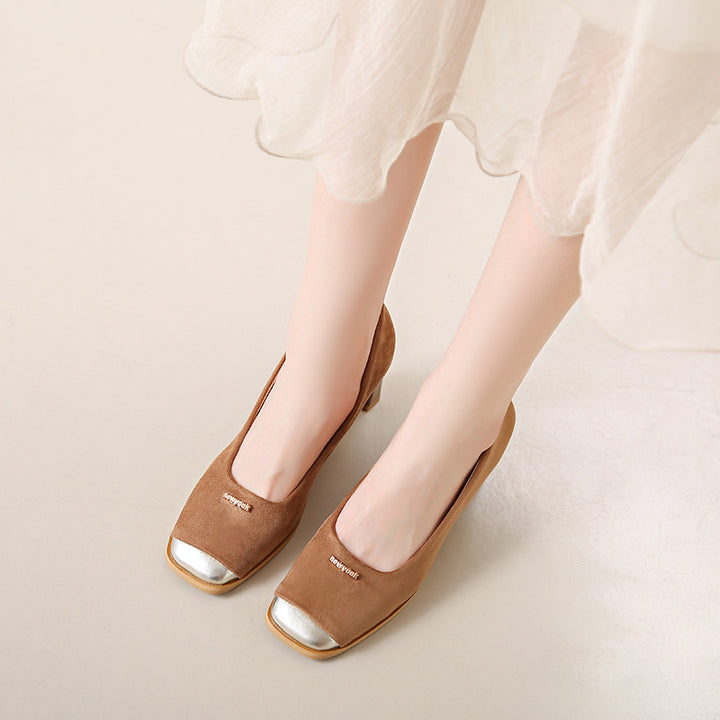 Dame Blokhæls Cap Toe Pumps Stilla