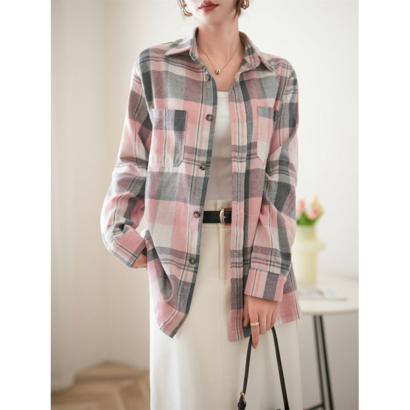 Femme Flannel Button-Up Skjorte med Lomme Stilla