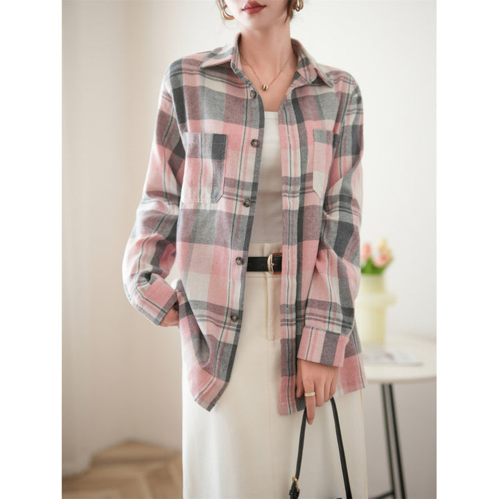 Femme Flannel Button-Up Skjorte med Lomme Stilla