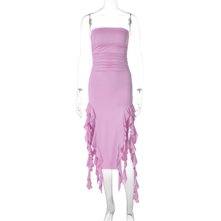 Dame wrap dress med flæser og figursyet snit Skovae