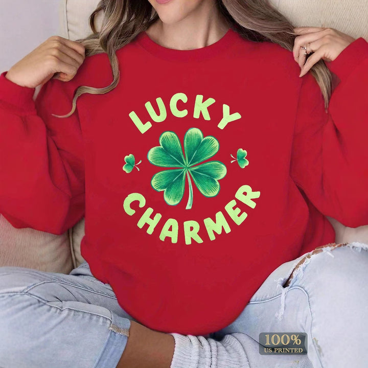 Kvinders sweatshirt med trendy kløverdesign og inspirerende tekst Stilla