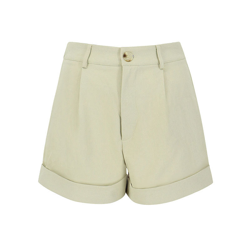 Dame elegant korte shorts med høj talje og omfoldet kant Skovae