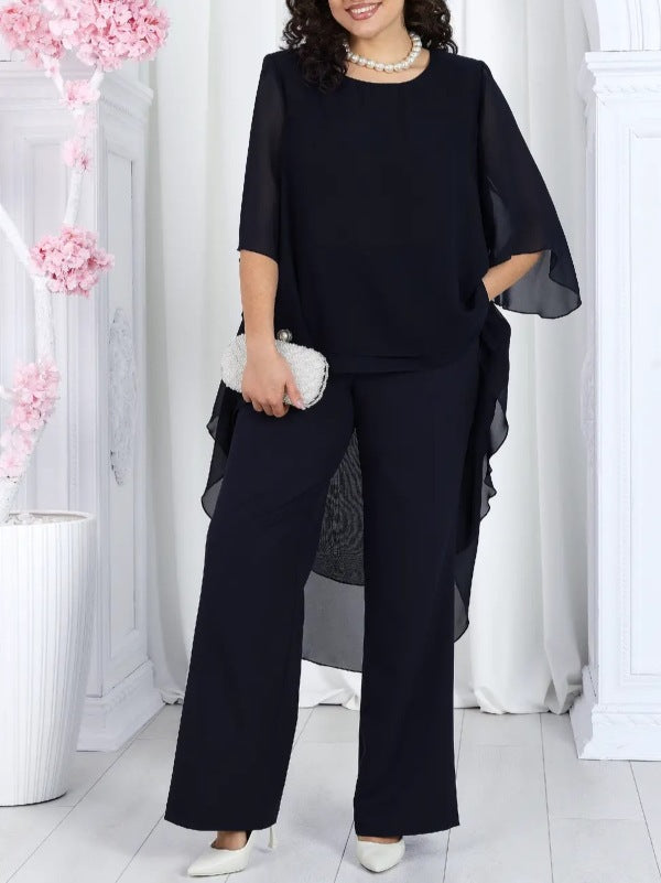 Dame stilfuld tunika med gennemsigtig overlay og elegante bukser Stilla