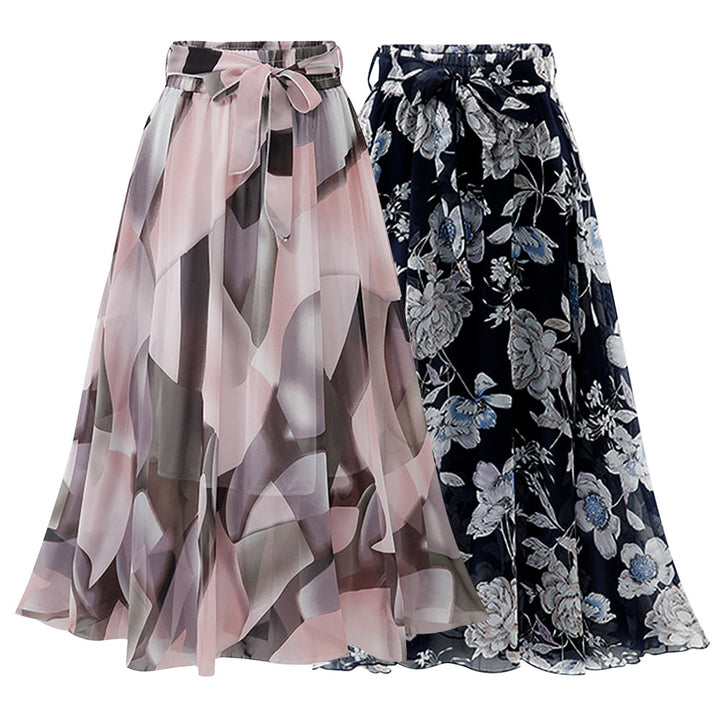 Dame Maxi-nederdel med geometrisk design og elastisk talje Stilla
