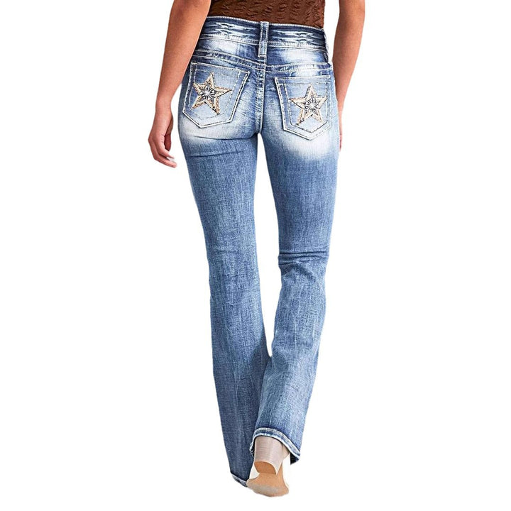 Dame Bootcut Jeans med glitrende palietter og moderne Used-Look Stilla