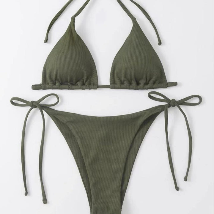 Dame Rib- Bikini-Set med Bindefront Stilla