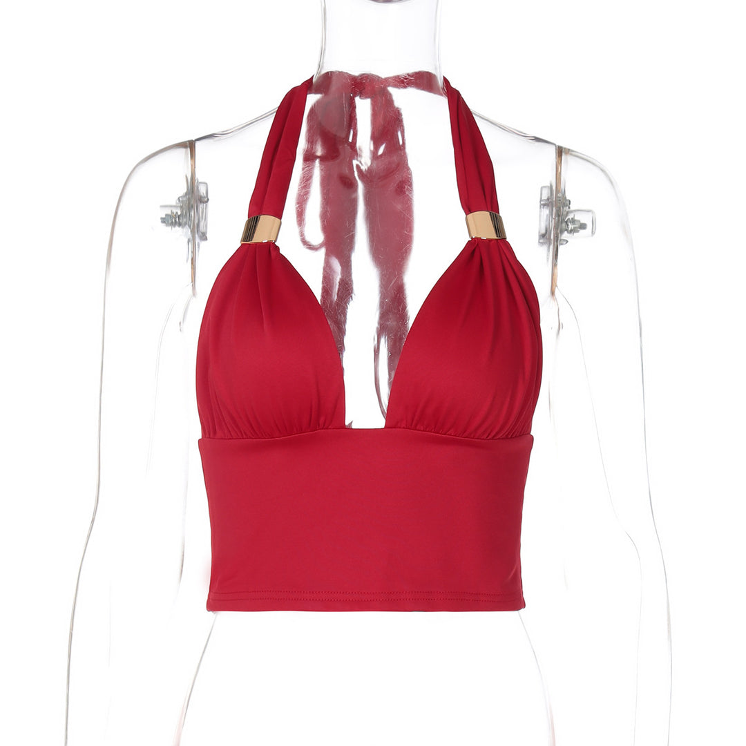 Dame Crop-Top med dyb V-udskæring og elegante stropdetaljer Skovae