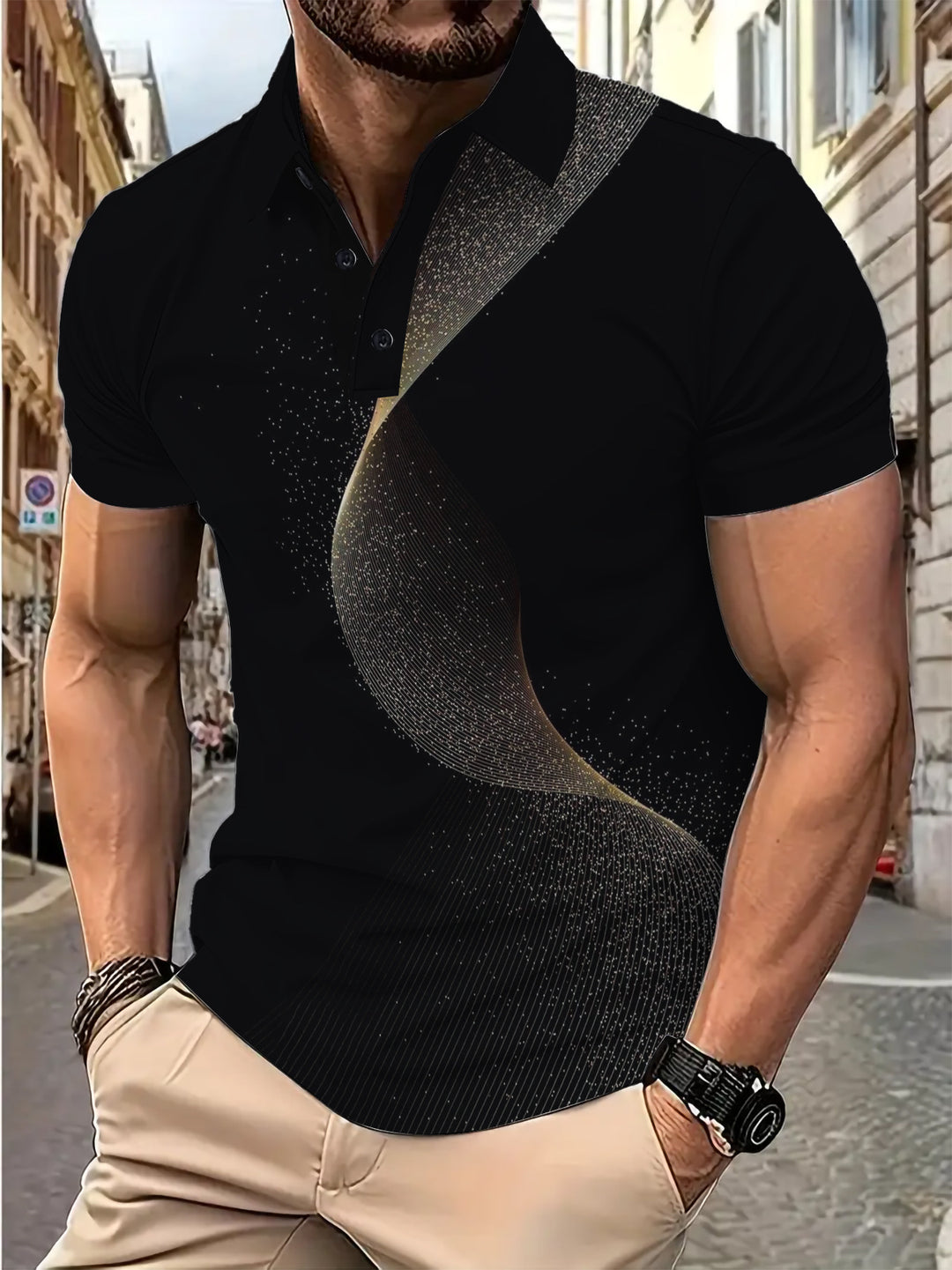 Herre poloshirt med unikt grafisk design og åndbare egenskaber Stilla