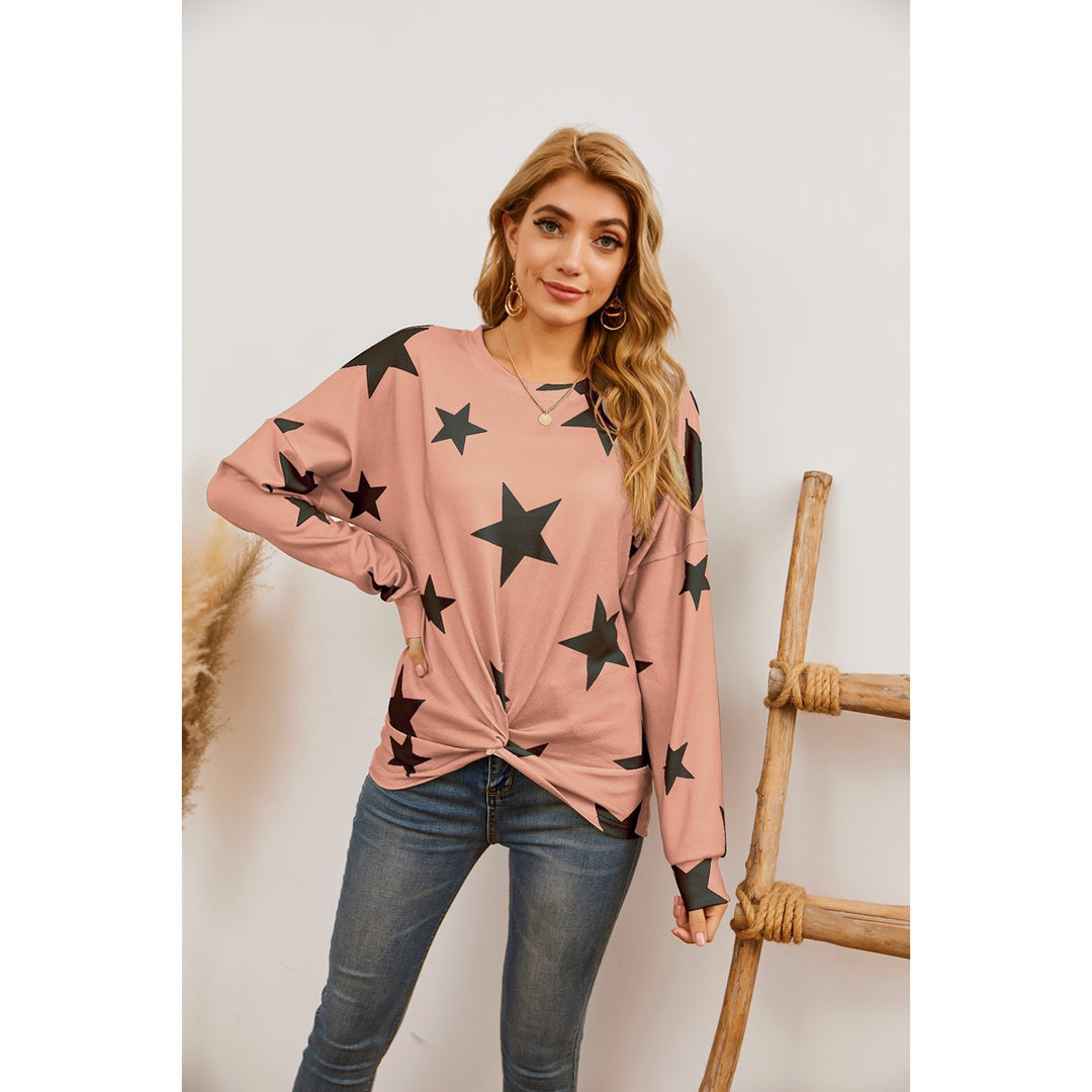 Dame mode sweatshirt med stjernemønster og twist-detaljer Stilla
