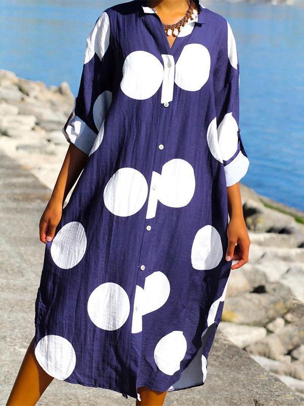 Dame Oversized Skjortekjole med Prikker Stilla