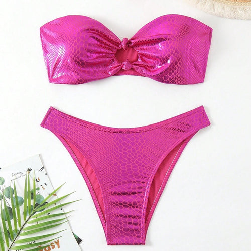 Dame bandeau-bikini med højglans slange mønster Skovae