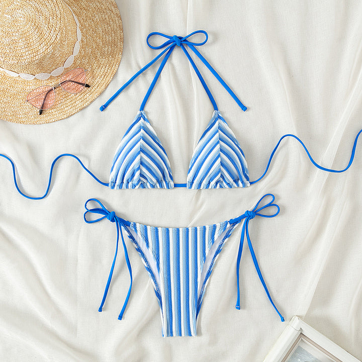 Dame triangel-bikini med justerbare stropper og raffineret stribemønster Stilla