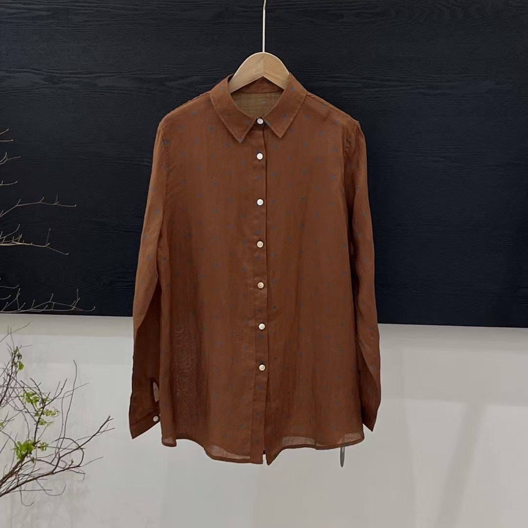 Dame Polka Dot Letvægts Button-Up Skjorte Stilla