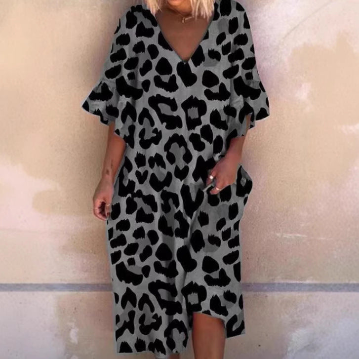 Dame Ærmeløs Kaftan Kjole i Leopardmønster Stilla