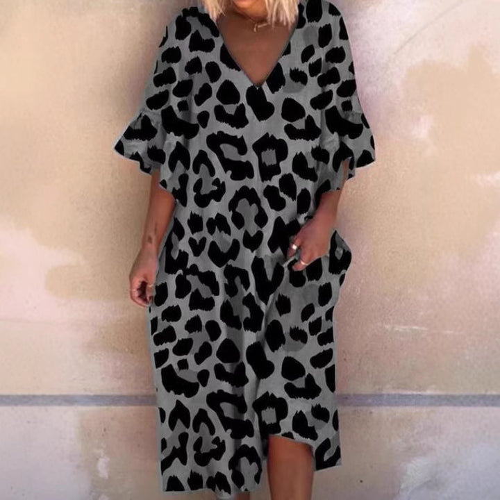 Dame Ærmeløs Kaftan Kjole i Leopardmønster Stilla