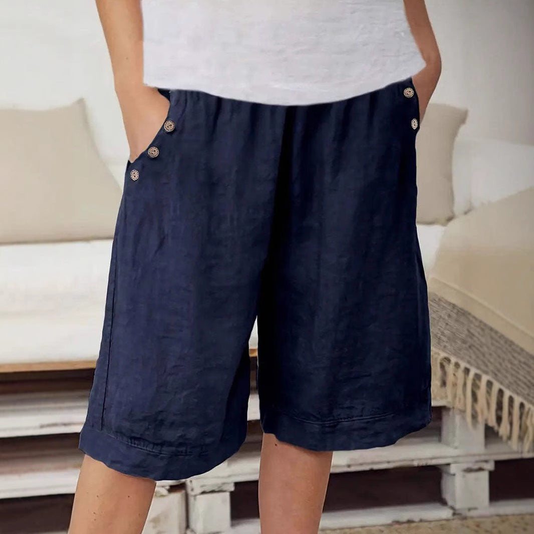 Dame Relaxed Fit Knap-Front Linned Shorts Stilla