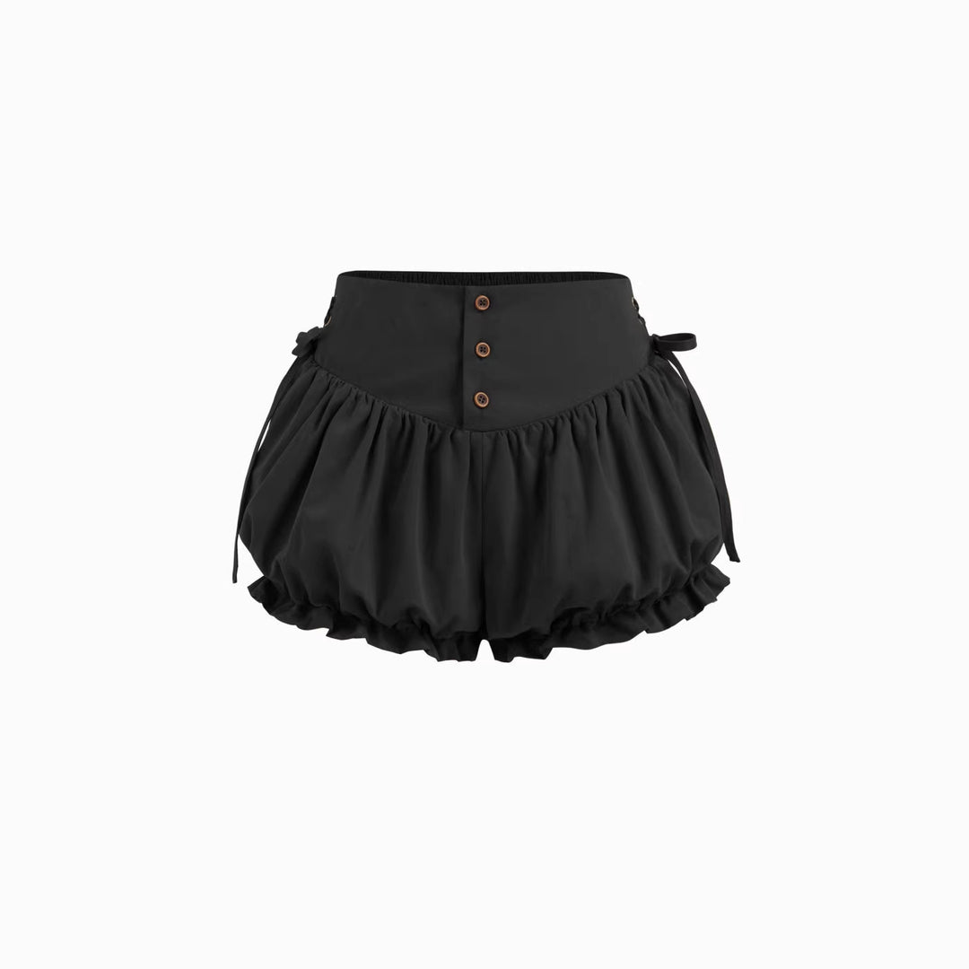 Dame mode volangshorts med højt talje og justerbare snore Skovae