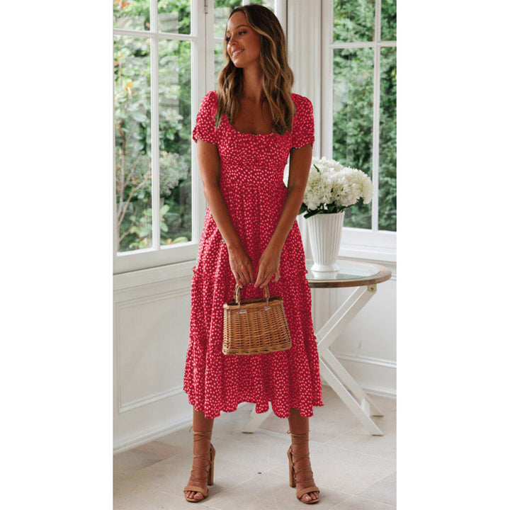 Femme Floral Print Maxi-Kjole med firkantet Udsnit Stilla