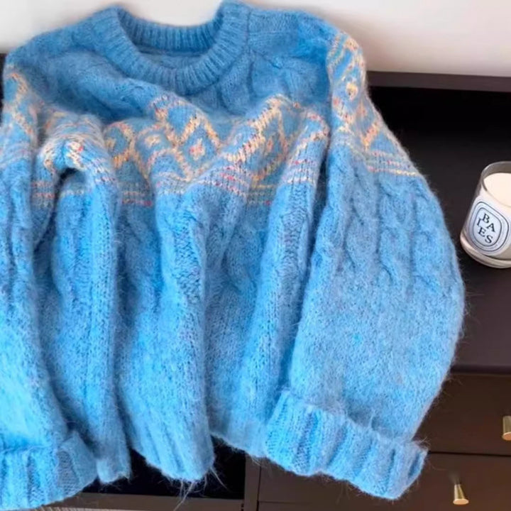 Kvindernes chunky strikkede sweater med nordisk mønster og blødt materiale Stilla