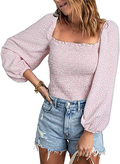 Dame Smocked Bluse med ballonærmer Stilla