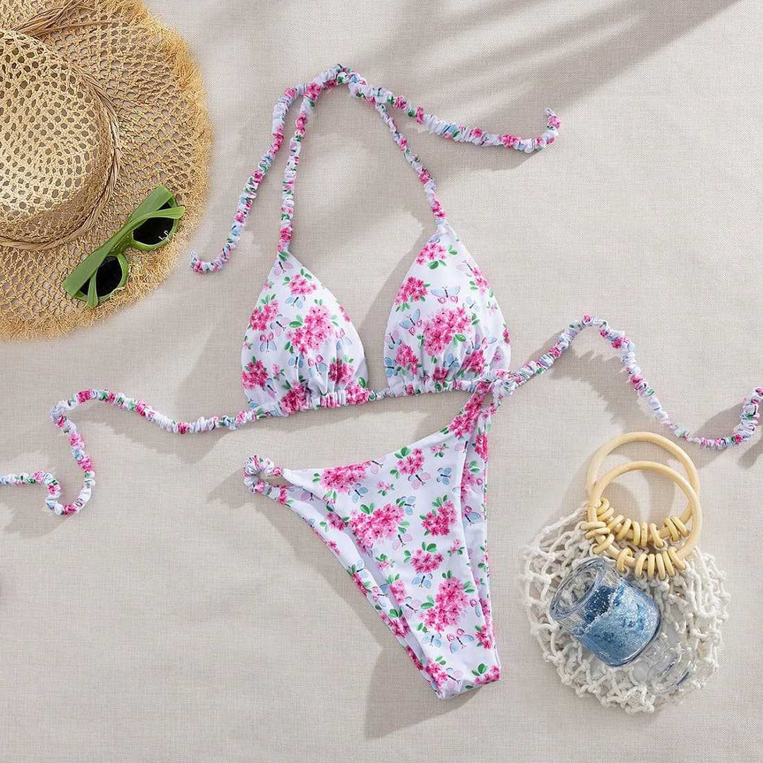 Dame Triangel-Bikini med raffinerede flæser og blomsterdesign Stilla